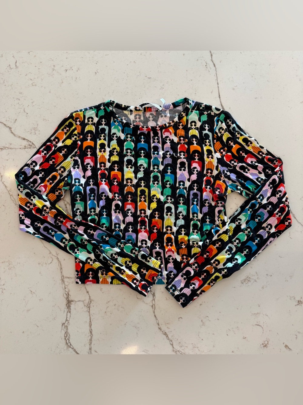 Alice + Olivia Stace Face Rainbow Black Long-Sleeve Tee Size S Rare
